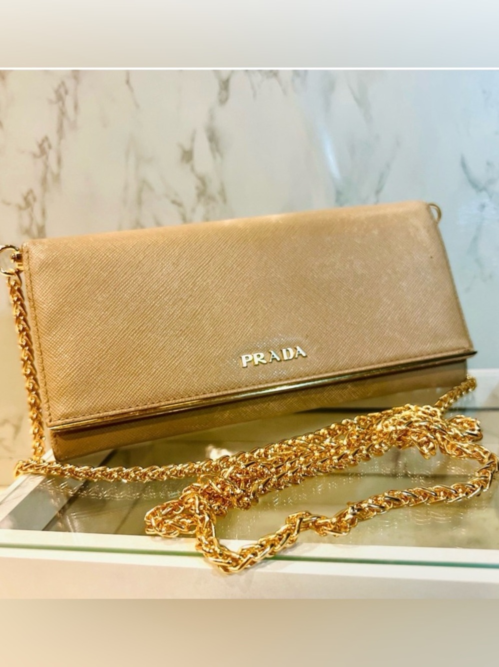 Prada Saffiano Leather Long Wallet (Free Wallet Insert and Chain)